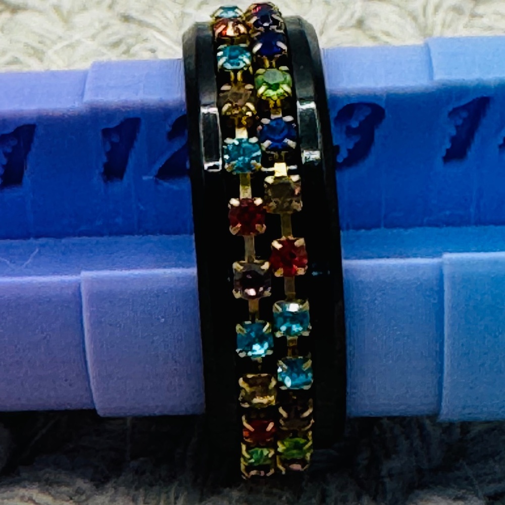 Multi-Color Rhinestone Spinner Ring - image 2